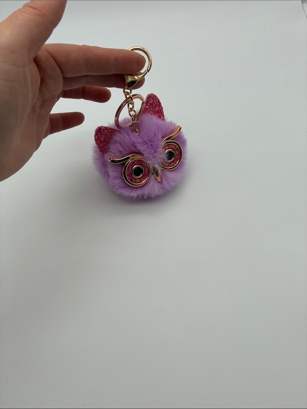 new Purple Faux Fur Owl Keychain